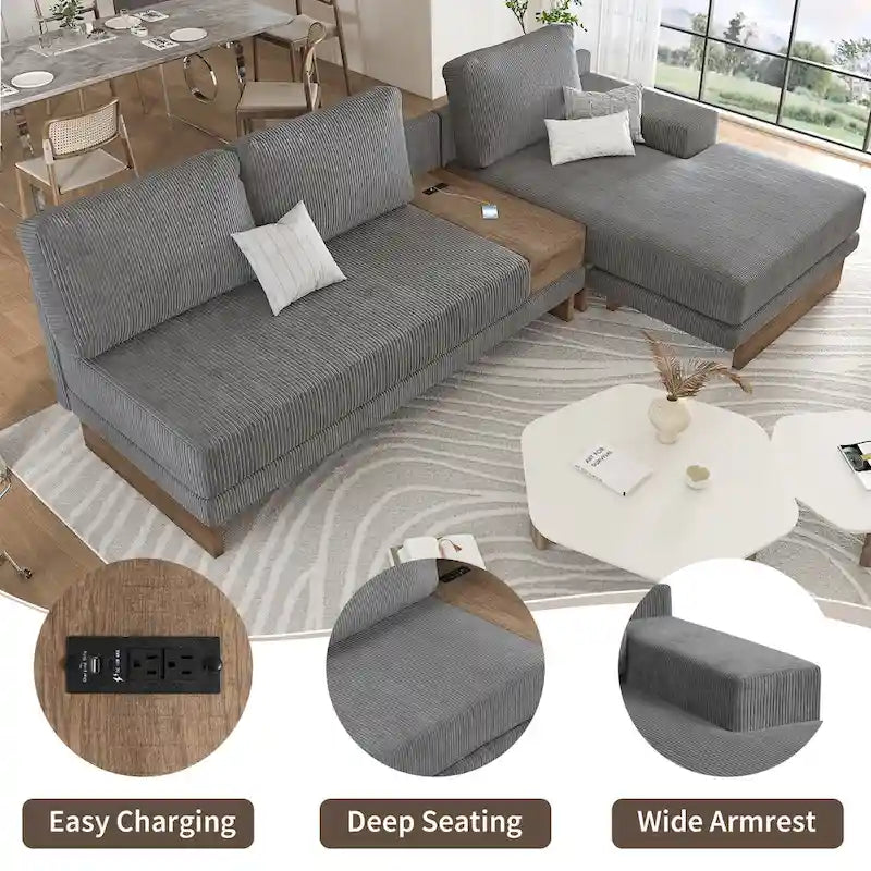 L-shaped Sofa Sectional Sofa with Two USB Ports