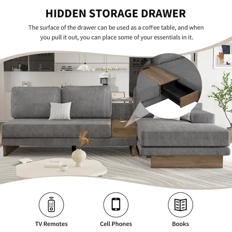 L-shaped Sofa Sectional Sofa with Two USB Ports