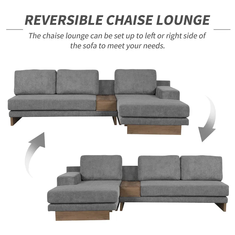 L-shaped Sofa Sectional Sofa with Two USB Ports