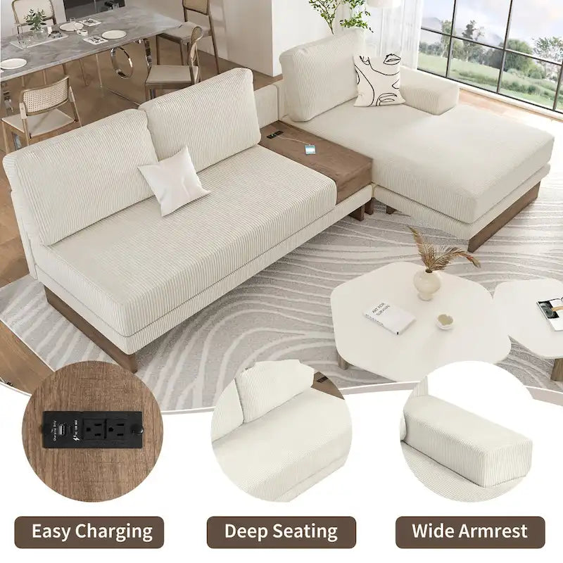 L-shaped Sofa Sectional Sofa with Two USB Ports
