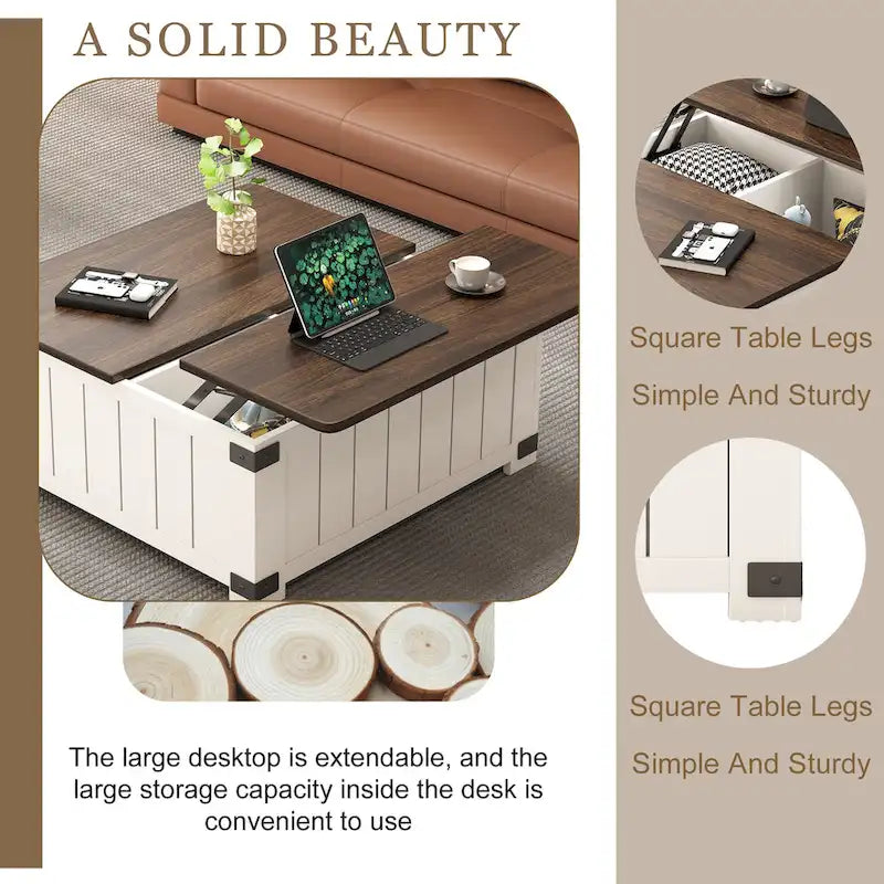 Farmhouse Lift Top Coffee Table with Storage