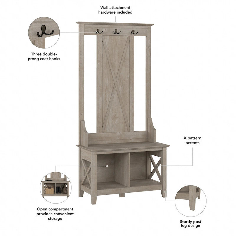 Key West Hall Tree with Shoe Storage Bench by Bush Furniture