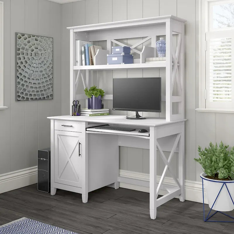Key West 48W Small Computer Desk with Hutch by Bush Furniture