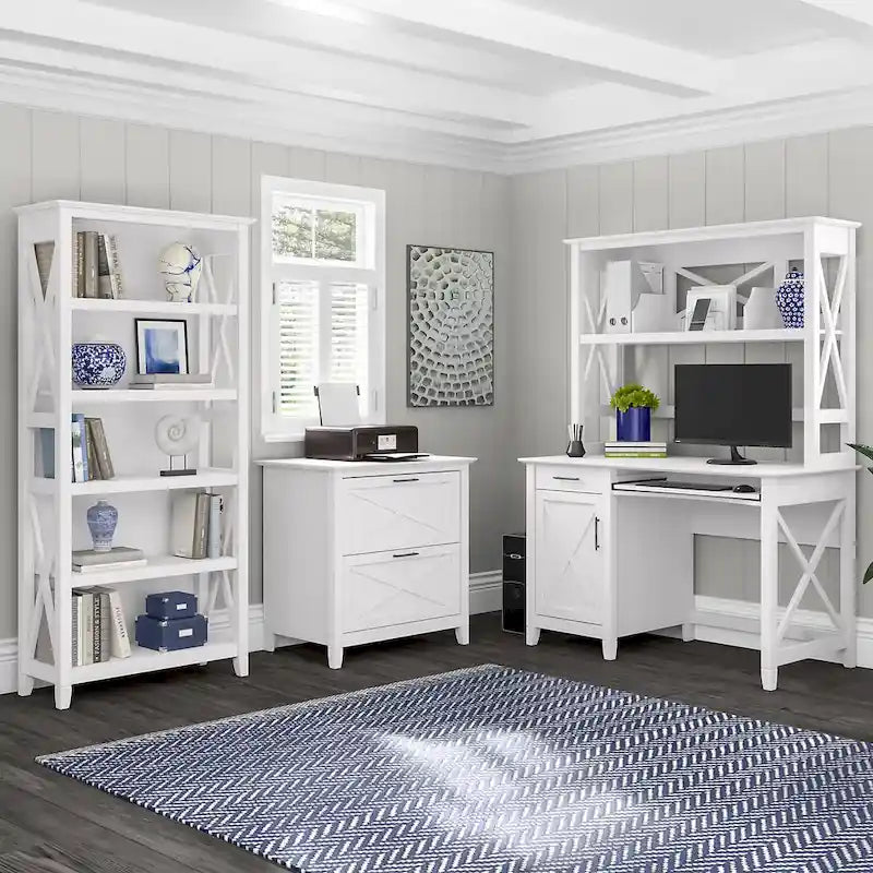 Key West 48W Small Computer Desk with Hutch by Bush Furniture