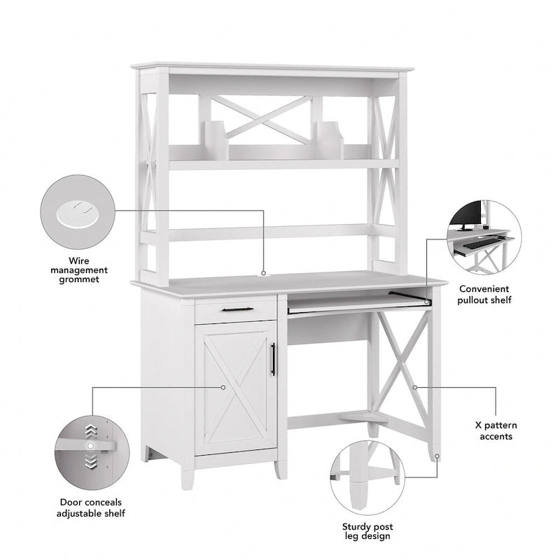Key West 48W Small Computer Desk with Hutch by Bush Furniture