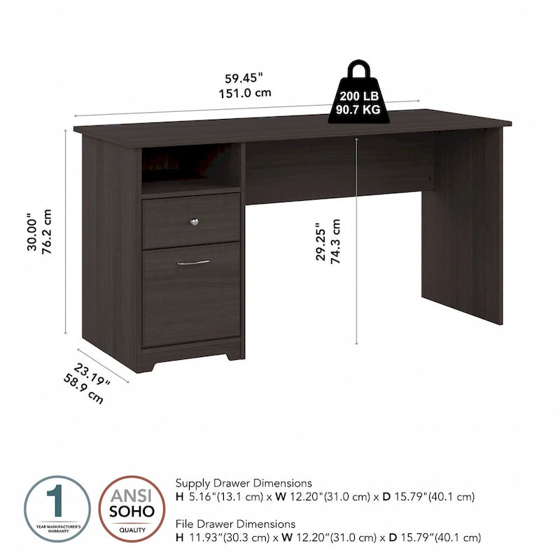 Bush Furniture Cabot 60W Computer Desk with Drawers and Storage