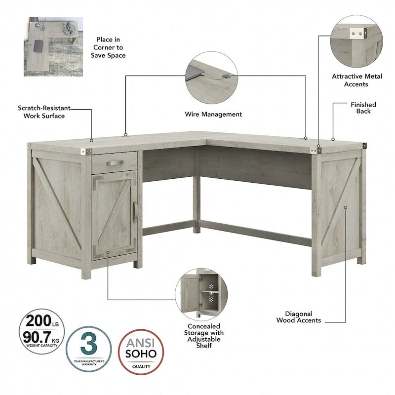 Knoxville 60W L-Desk with File Cabinet and Bookcase by Bush Furniture