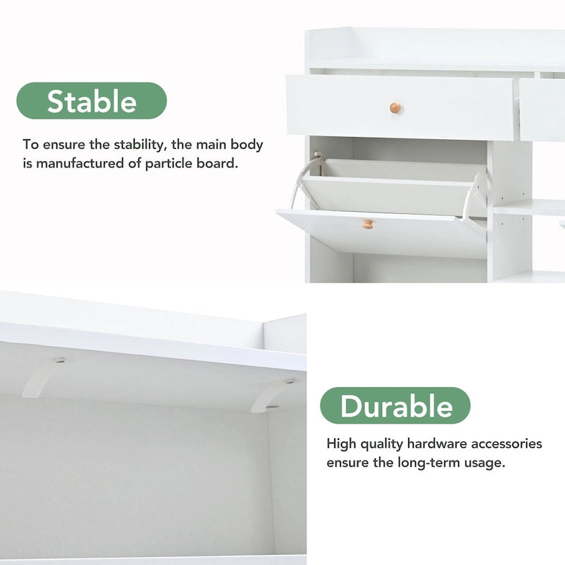 Modern Tipping Bucket Shoe Cabinet with 4 Flip Drawers, Multifunctional 2-Tier Shoe Storage Organizer with Drawers