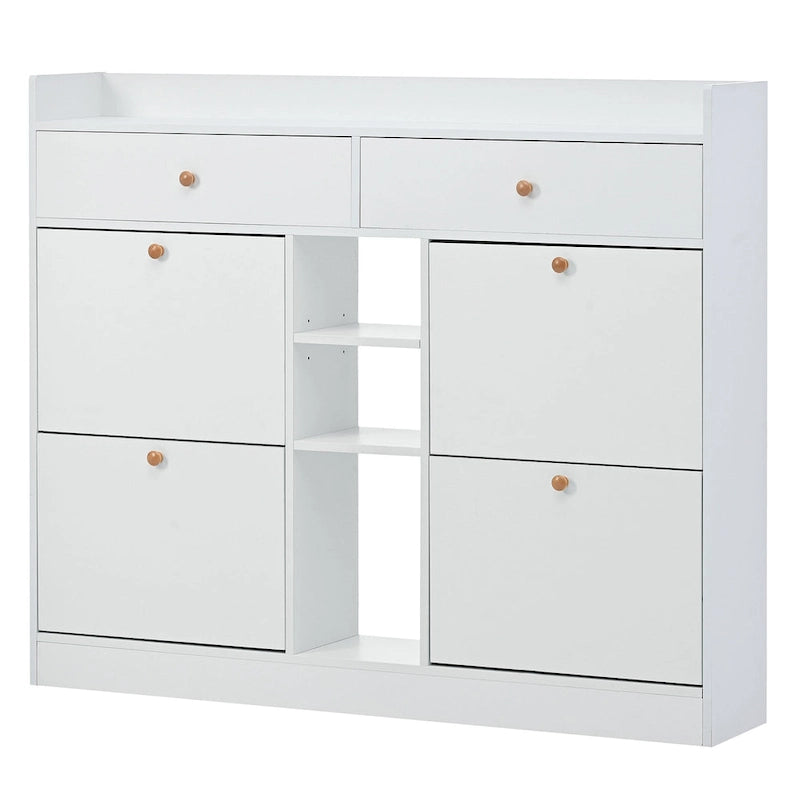 Modern Tipping Bucket Shoe Cabinet with 4 Flip Drawers, Multifunctional 2-Tier Shoe Storage Organizer with Drawers