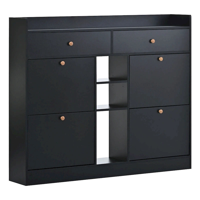 Modern Tipping Bucket Shoe Cabinet with 4 Flip Drawers, Multifunctional 2-Tier Shoe Storage Organizer with Drawers