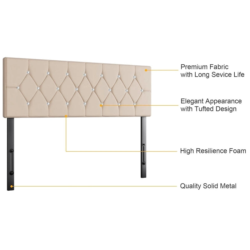 Upholstered Headboard, Diamond Tufted Adjustable Headboard from 39.8 to 49.8, Queen Headboard/ King Headboard