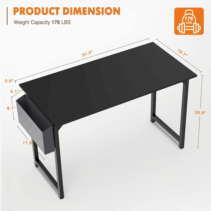Modern Computer Office Desk with Storage Bag and Headphone Hook for Bedrooms and Study Corners or Small Home Offices