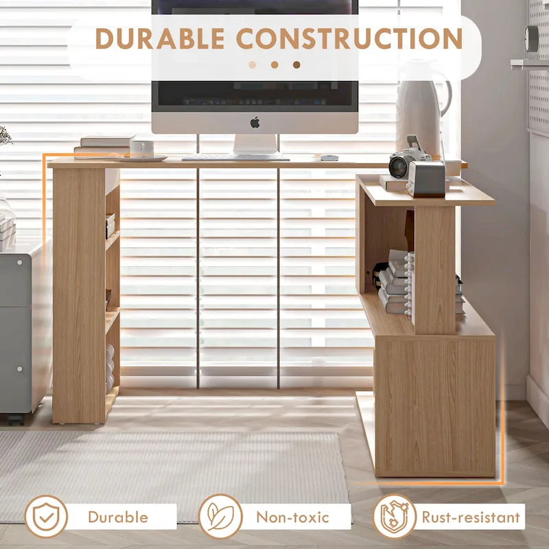Modern L Shaped Computer Office Desk with Adjustable Support and Ample Storage Cell for Home Office or Small Spaces