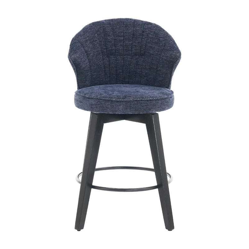Wing Back Swivel Bar Stools Set of 2 - 25 Counter Height Adjustable Stools with Wood Legs & Chenille Upholstery, Leveling Feet
