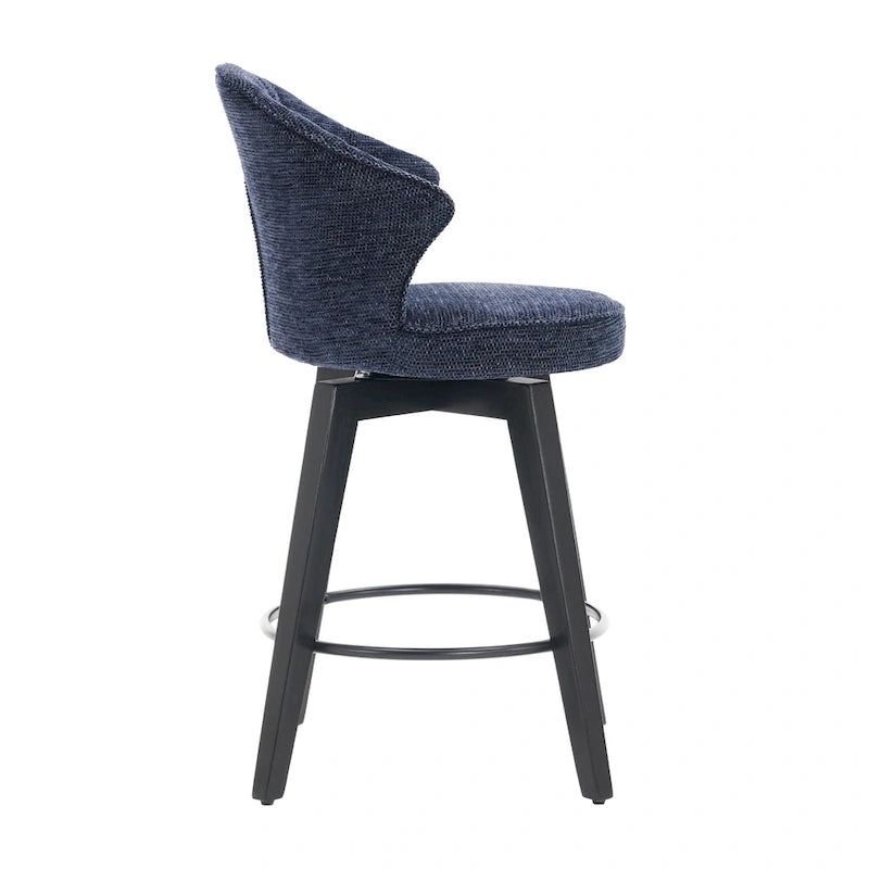 Wing Back Swivel Bar Stools Set of 2 - 25 Counter Height Adjustable Stools with Wood Legs & Chenille Upholstery, Leveling Feet