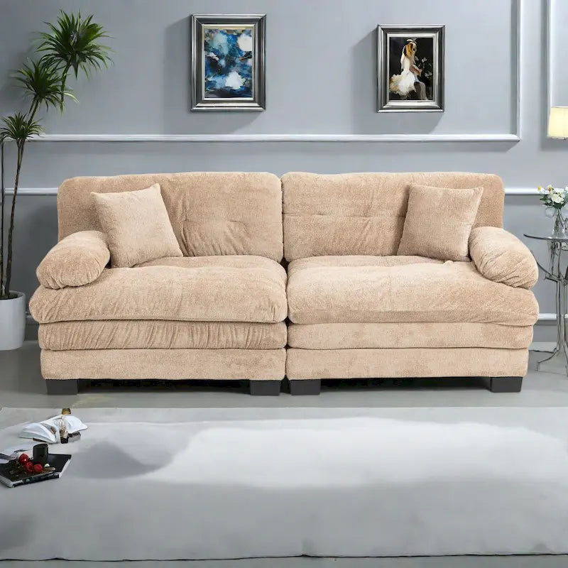 84 Upholstered 3-Seater Sofa with Dual-Layer Memory Foam Cushioning, and Complimentary Comfort Pillows