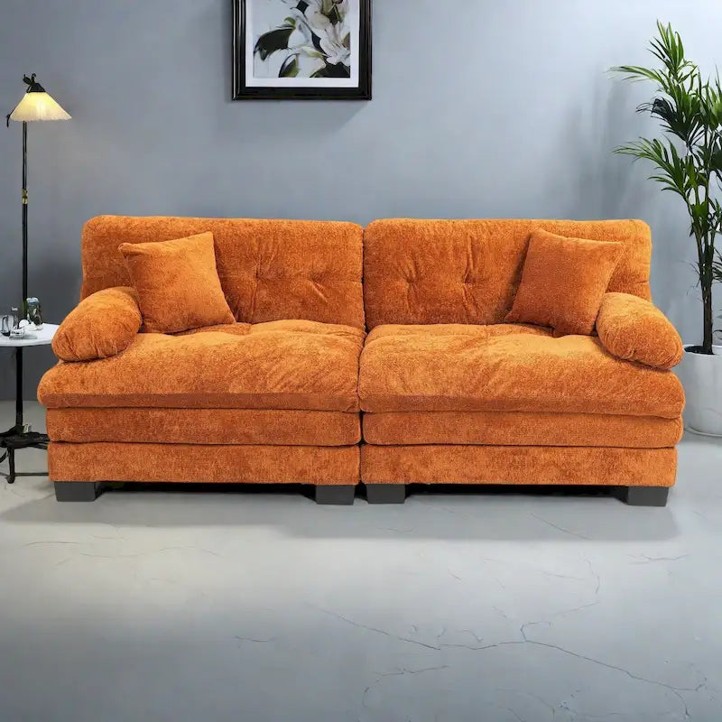 84 Upholstered 3-Seater Sofa with Dual-Layer Memory Foam Cushioning, and Complimentary Comfort Pillows