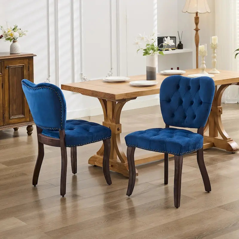 Dining Chairs Set of 2, Soft Tufted Accent Chairs Side Chairs with Wooden Legs, Velvet Upholstered Dining Room Chair
