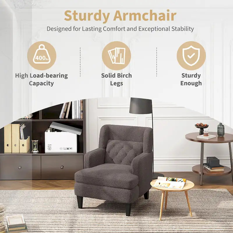 Roomfitters Upholstered Accent Chair Tufted Armchair for Living Room and Bedroom