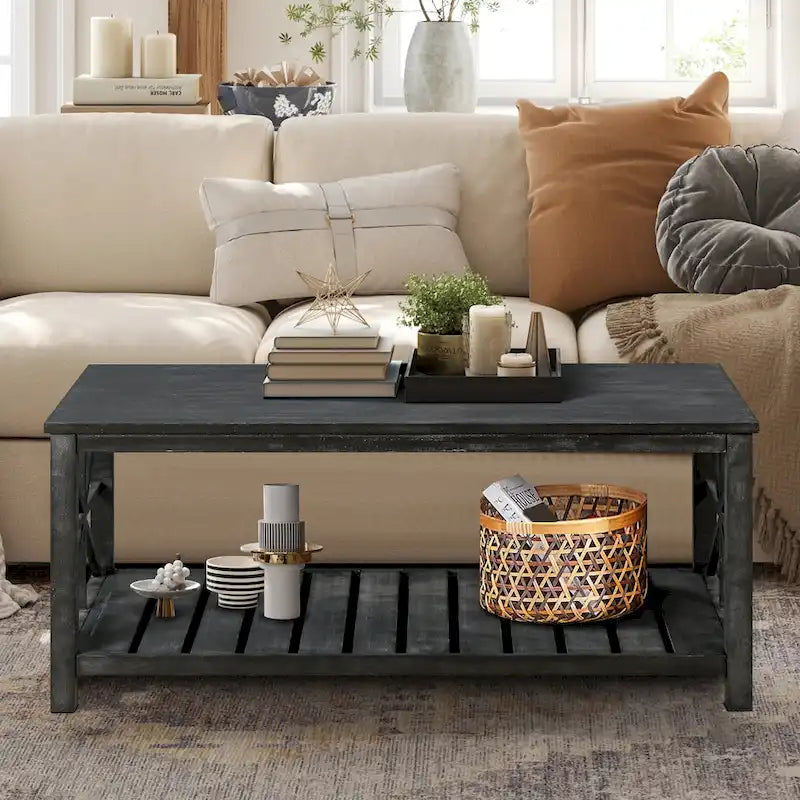 47 Modern Farmhouse Coffee Table with Storage Shelf