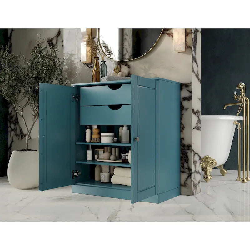Palace Imports 100% Solid Wood 32 Bathroom Cabinet with Solid Doors, 2-Drawers and Adjustable Shelves
