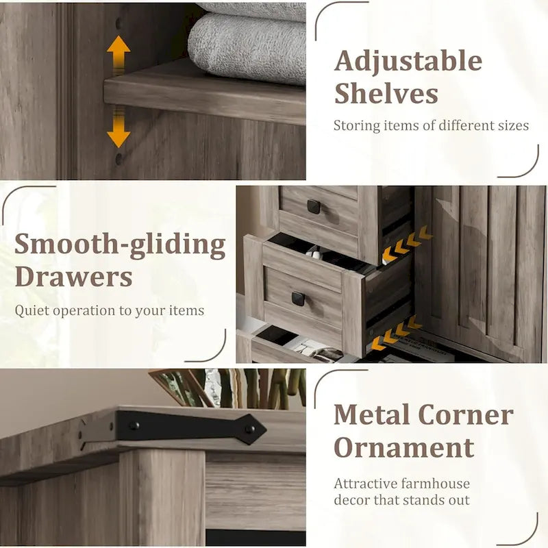 5 Drawer Dresser, Farmhouse Chest of Drawer with Sliding Barn Door
