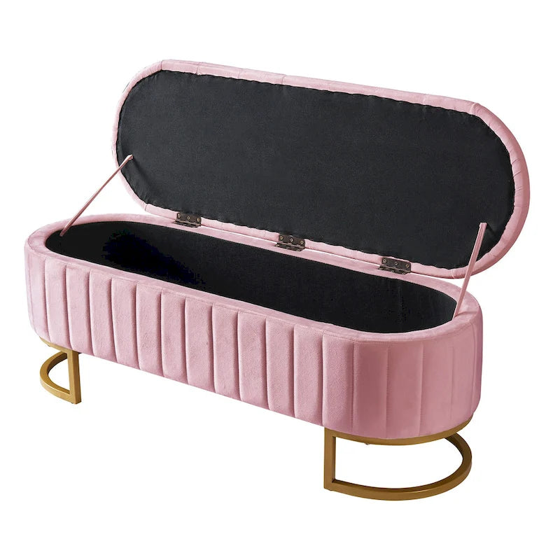 Roomfitters Elegant Velvet Storage Ottoman with Button-Tufted Design, Upholstered Bench with Metal Legs for Bedroom