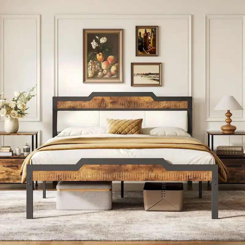 Queen Size Bed Frame with Headboard and Footboard, Under-bed Storage, Brown