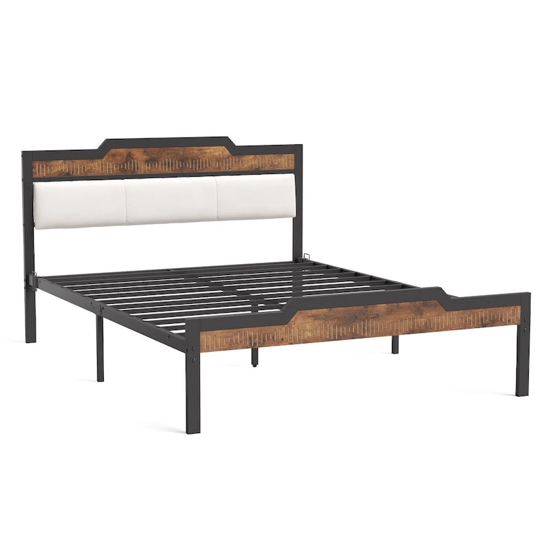 Queen Size Bed Frame with Headboard and Footboard, Under-bed Storage, Brown