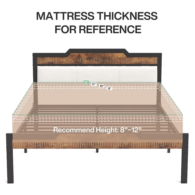 Queen Size Bed Frame with Headboard and Footboard, Under-bed Storage, Brown