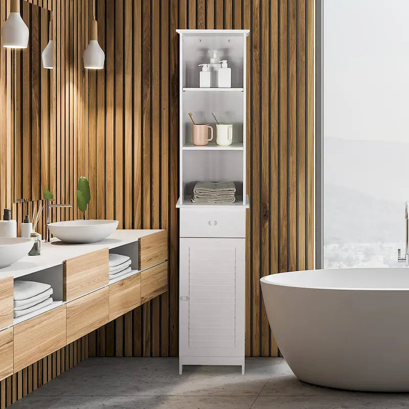Costway Bathroom Tall Storage Cabinet Freestanding Linen Tower w/ Open - See Details