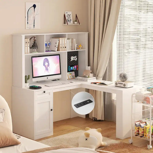 59.44 Computer Desk with Drawers Bookshelf Outlet