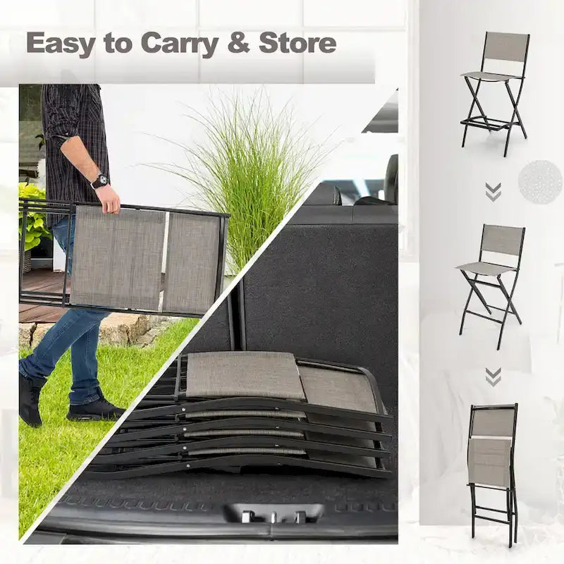 Gymax Folding Bar Stools Set of 2 Patio Sling Chairs w/ Backrest