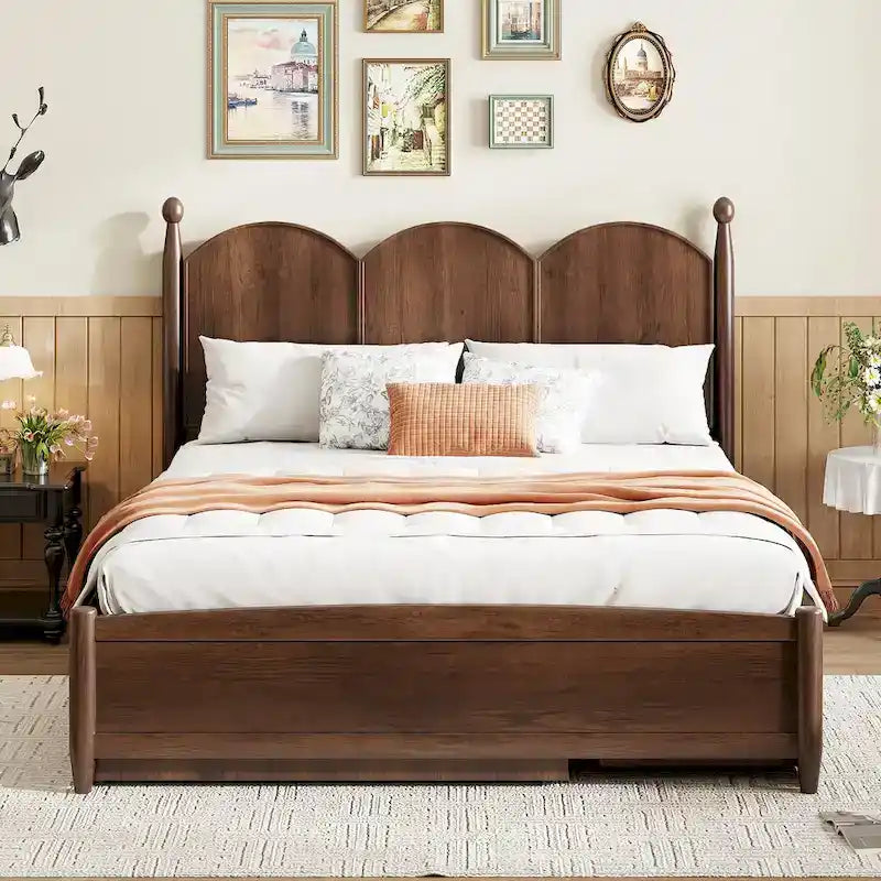 Queen Size Platform Bed with 2 Drawers, Multifunctional Storage Bed Frame with Twin XL Size Trundle