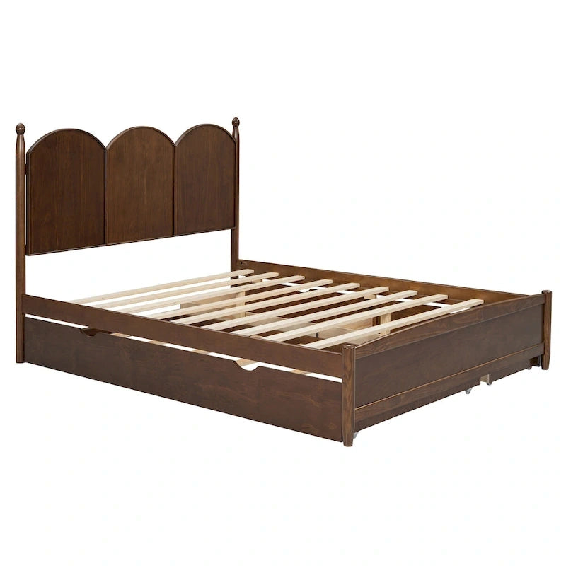 Queen Size Platform Bed with 2 Drawers, Multifunctional Storage Bed Frame with Twin XL Size Trundle