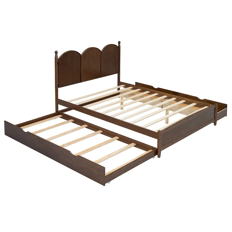 Queen Size Platform Bed with 2 Drawers, Multifunctional Storage Bed Frame with Twin XL Size Trundle
