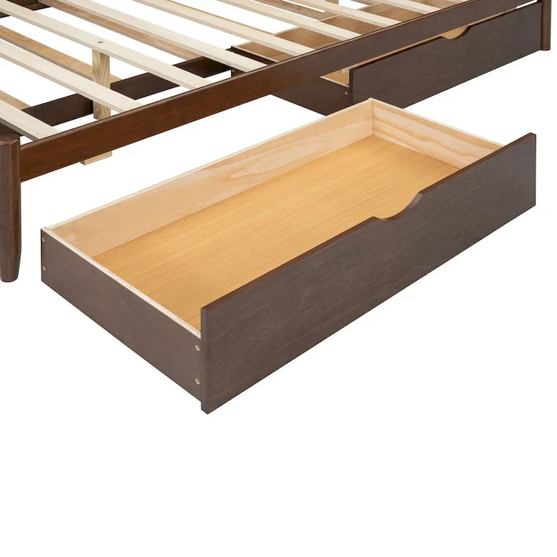 Queen Size Platform Bed with 2 Drawers, Multifunctional Storage Bed Frame with Twin XL Size Trundle