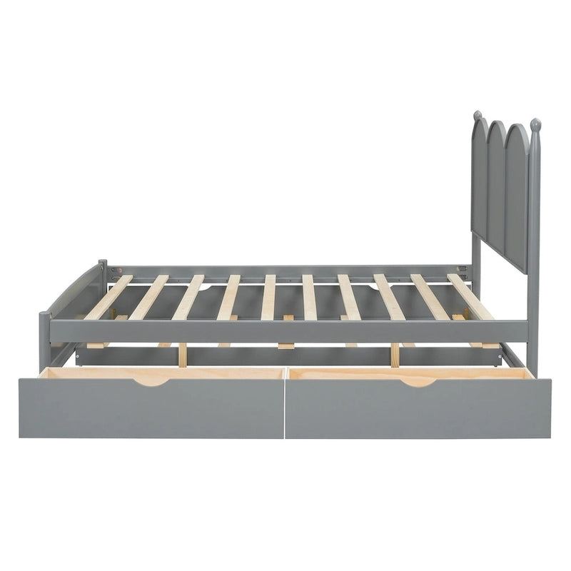 Queen Size Platform Bed with 2 Drawers, Multifunctional Storage Bed Frame with Twin XL Size Trundle
