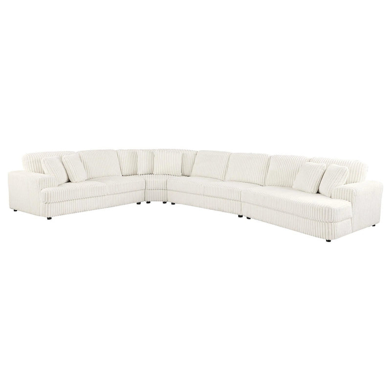 Sono 4pc Modular Sectional Sofa, 6 Accent Pillows, Channel Ivory White