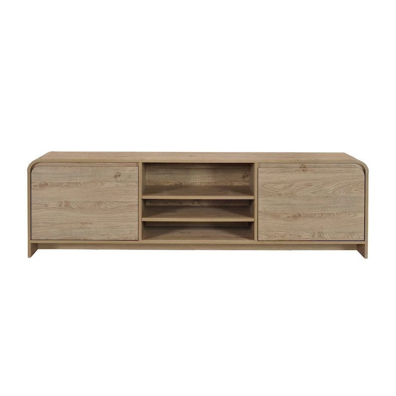 Maria TV Stand Media Cabinet, 2 Drawer and Shelves, Beige Wood 71 Inch