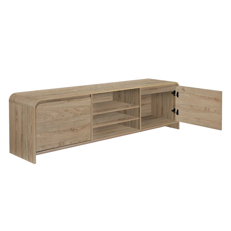 Maria TV Stand Media Cabinet, 2 Drawer and Shelves, Beige Wood 71 Inch