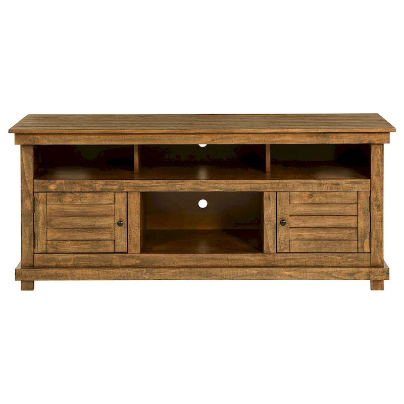 Ayne TV Stand Media Cabinet, 2 Doors and 4 Shelves, Brown Wood 60 Inch