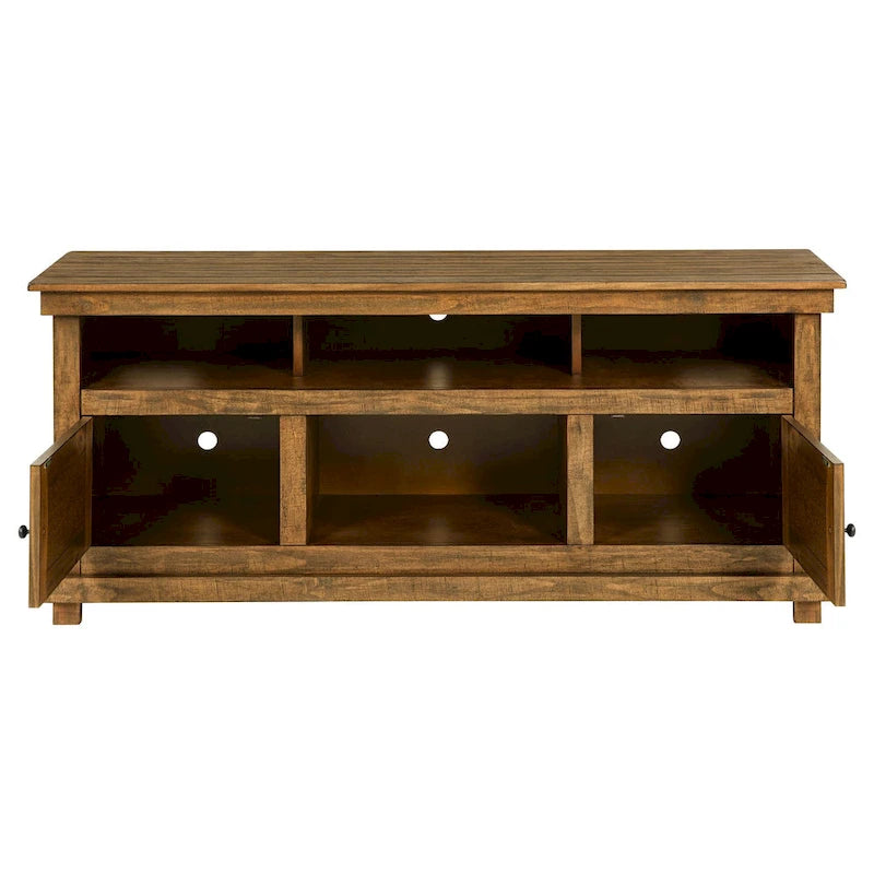 Ayne TV Stand Media Cabinet, 2 Doors and 4 Shelves, Brown Wood 60 Inch