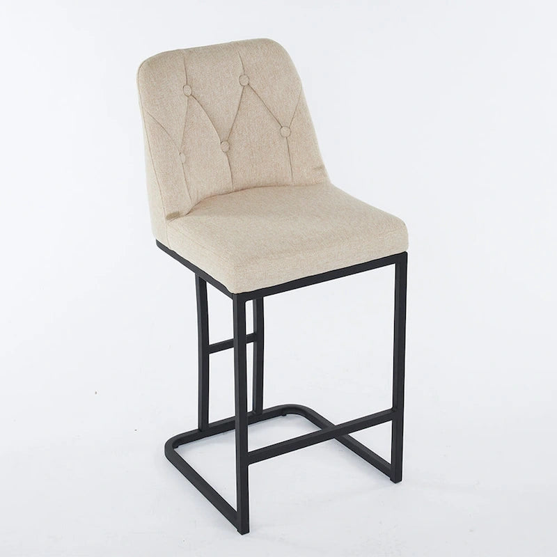 Upholstered Bar Stools Set of 2, Counter Height Bar Stools with Button-Tufted Backrest, Kitchen Island Chairs with Metal Frame