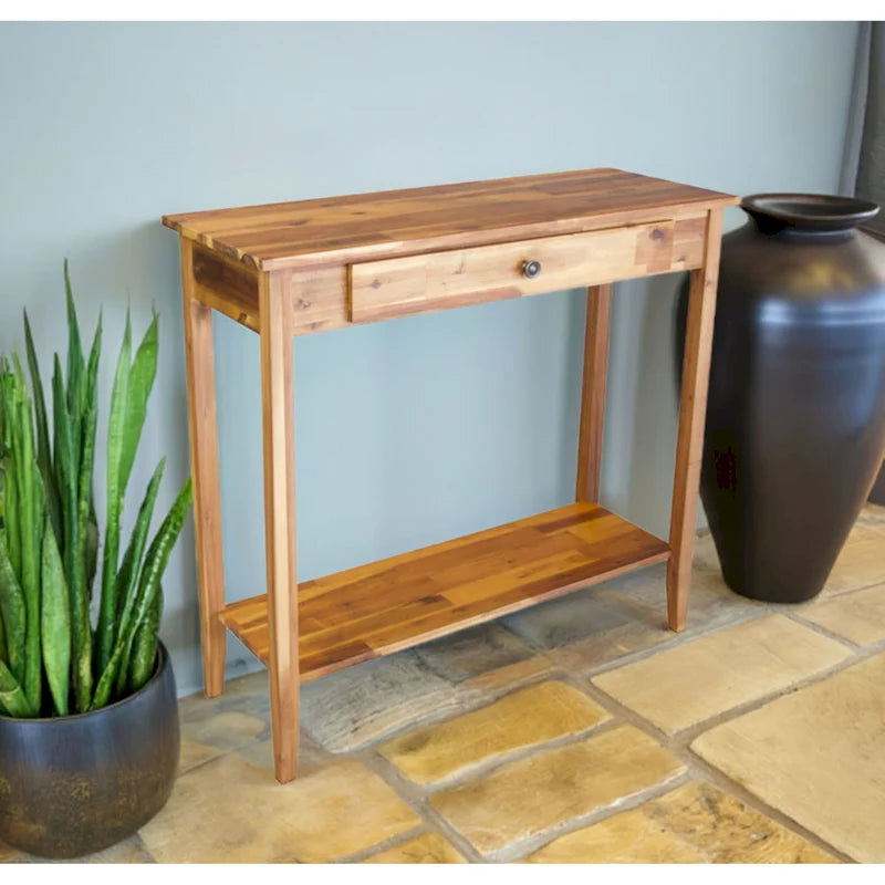 Solid Acacia Wood 1-drawer Console Table with Bottom Shelf