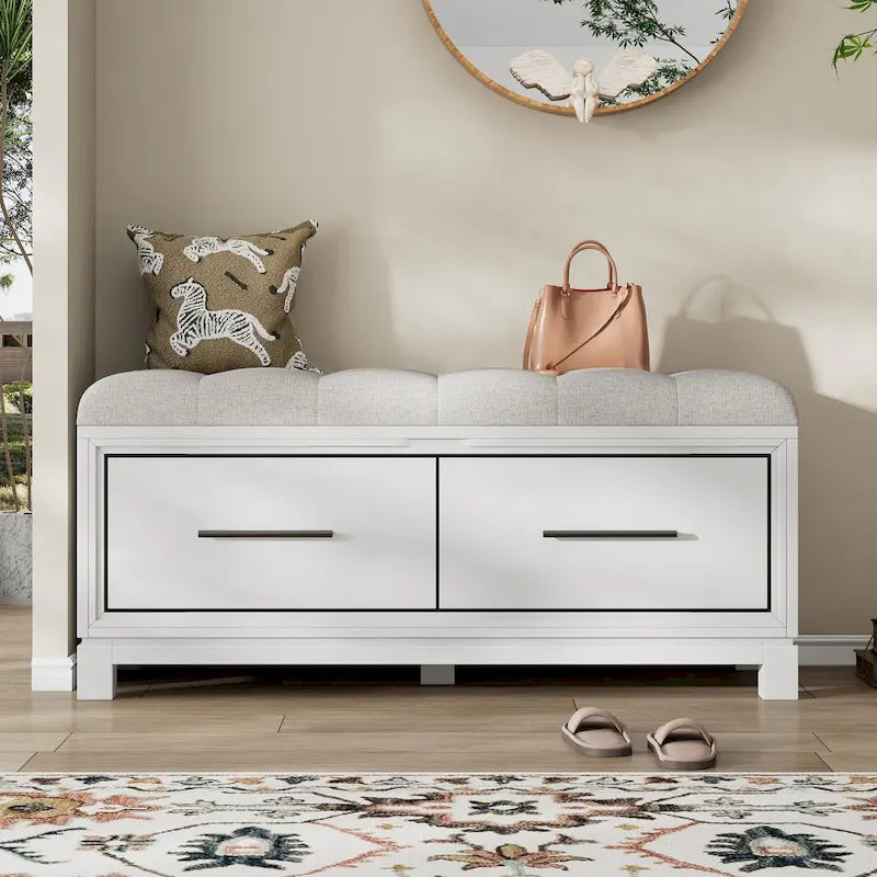 Shoe Bench with Removable Cushion & Hidden Storage