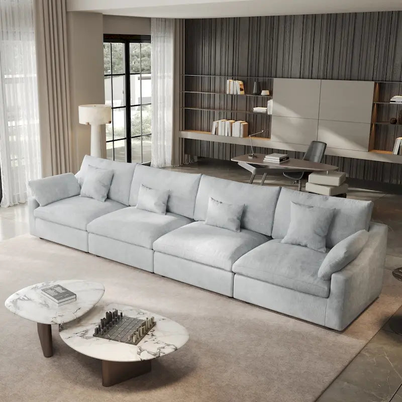 Classic Modern Linen Sectional Modular Sofa 4-Seater Down Filled Cloud Couch with Cushions