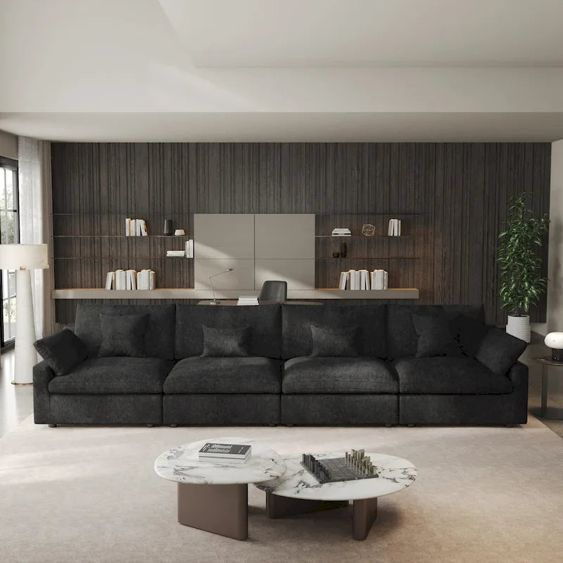 Classic Modern Linen Sectional Modular Sofa 4-Seater Down Filled Cloud Couch with Cushions