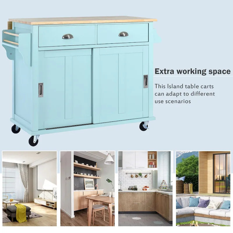 Kitchen Cart With Rubber Wood Drop-Leaf Countertop(no include stool)