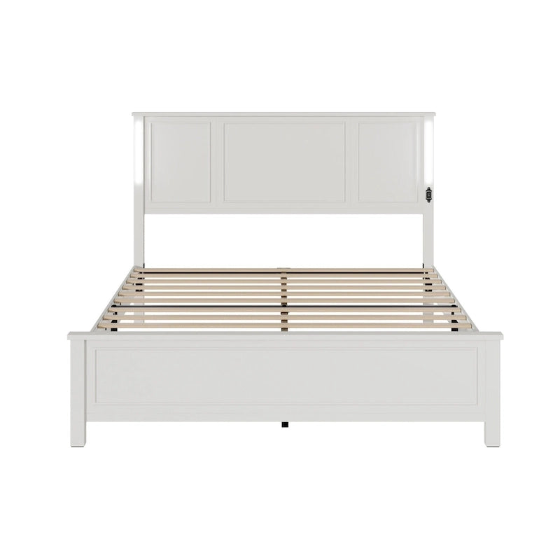 Queen Size Platform Bed with Wood Headboard and Charger